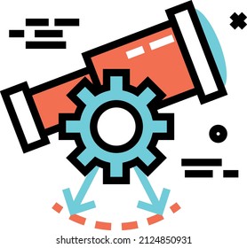 Telescope with gear. Science exploration icon. Research sign