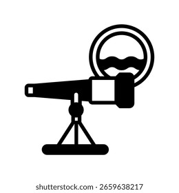 Telescope glyph, black icon, mini illustration for ocean, marine, sea and nautical UI, UX kit, app and web development, digital or print