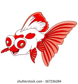 Telescope goldfish with big globe eyes. Cartoon character isolated on white background. Colorful design for kids activity book, coloring page, colouring picture. Vector illustration for children.