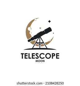 Telescope in the half moon logo vector illustration