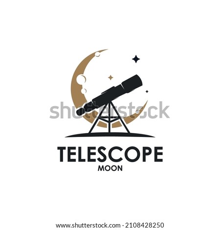 Telescope in the half moon logo vector illustration