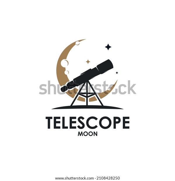 Telescope in\
the half moon logo vector\
illustration
