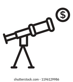 Telescope having a view of dollar is sales forecast icon 