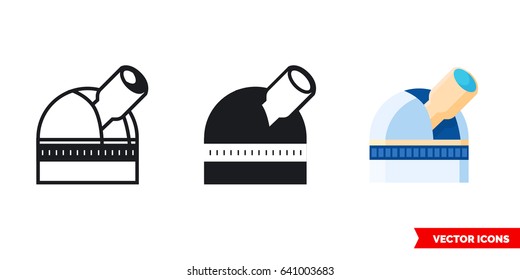 Telescope icon of 3 types: color, black and white, outline. Isolated vector sign symbol.