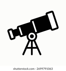 Telescope icon for astronomical observation research and education in black vector illustration