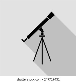 telescope icon - black illustration with long shadow