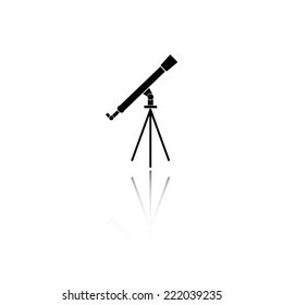 Telescope icon - black vector illustration with reflection