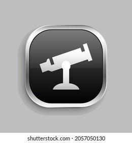 telescope icon design. Glossy Button style rounded rectangle isolated on gray background.. Vector illustration