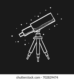 Telescope Icon In Doodle Sketch Lines.