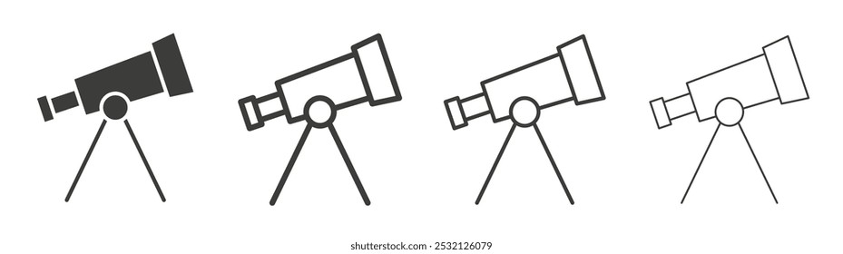 Icono de telescopio en relleno y tres tamaños de trazo