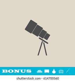 Telescope icon flat. Grey pictogram on light background. Vector illustration symbol and bonus button real estate, ottoman, vase, tv, fishing rod
