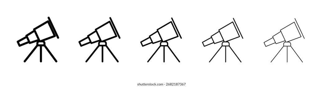 Icono de telescopio ilustración plana set logo