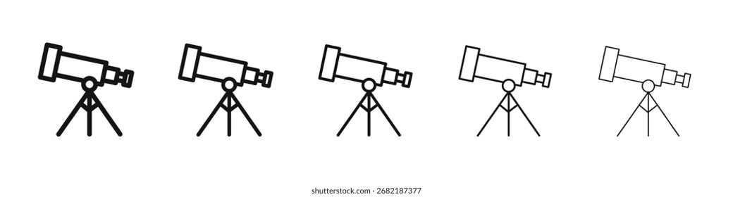Icono de telescopio ilustración plana set logo
