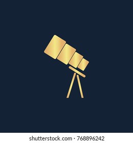 Telescope icon flat. Simple gold pictogram on dark background. Vector illustration symbol