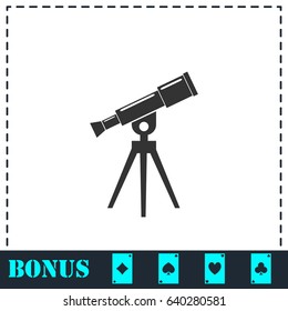 Telescope icon flat. Simple vector symbol and bonus icon