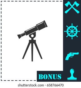 Telescope icon flat. Simple vector symbol and bonus icon