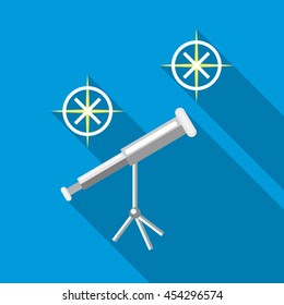 Telescope icon in flat style on a sky blue background
