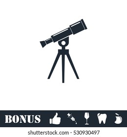 Telescope icon flat. Vector illustration symbol and bonus pictogram