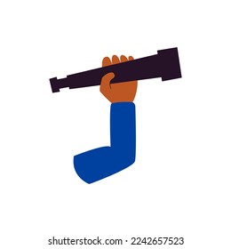 telescope icon in hand, future view, vision binocular opportunity, visionary exploration, search goal. design vector illustration