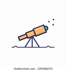 Telescope icon illustration for astronomy. Filled vector icon style. Line vector icon