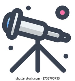 Telescope Icon, Illustration of Astronomy, Geographic, Sky, Solar System  with Filled and Line Style for Website User Interface  Mobile and Wallpaper