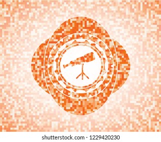 telescope icon inside abstract orange mosaic emblem