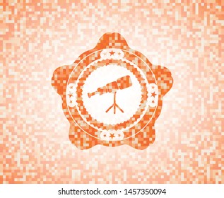 telescope icon inside abstract orange mosaic emblem