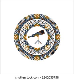 telescope icon inside arabesque badge. arabic decoration.
