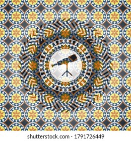 telescope icon inside arabesque emblem. arabic decoration. 