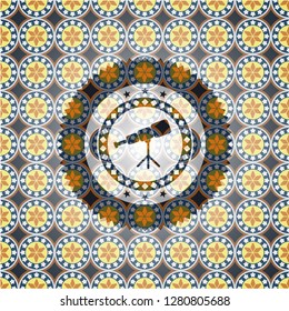 telescope icon inside arabic emblem. Arabesque decoration.
