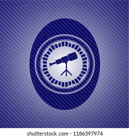 telescope icon inside badge with denim texture