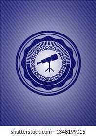 telescope icon inside badge with jean texture