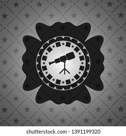 telescope icon inside black emblem. Vintage.