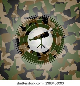 telescope icon inside camouflaged emblem