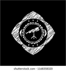 telescope icon inside chalkboard emblem