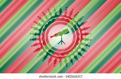 telescope icon inside christmas badge background.