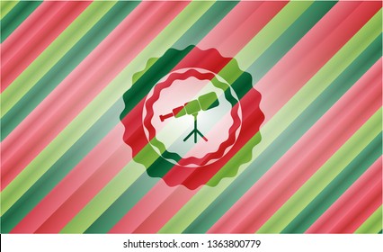 telescope icon inside christmas colors emblem.