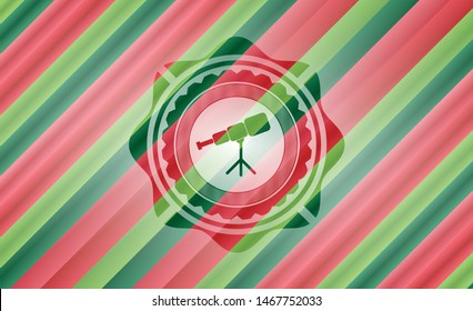 telescope icon inside christmas colors badge.