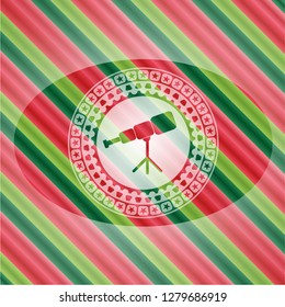 telescope icon inside christmas emblem background.