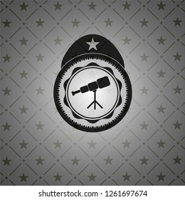 telescope icon inside dark badge or emblem