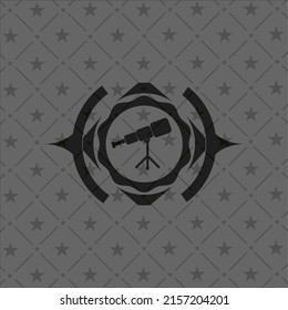 telescope icon inside dark badge. 