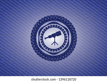 telescope icon inside emblem with denim high quality background