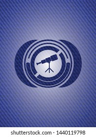 telescope icon inside emblem with denim high quality background