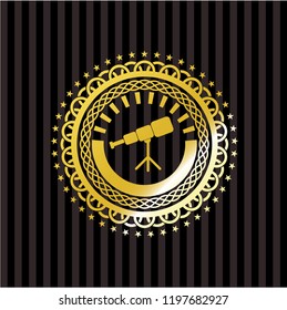  telescope icon inside gold badge or emblem