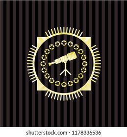 telescope icon inside gold emblem or badge