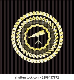telescope icon inside gold emblem