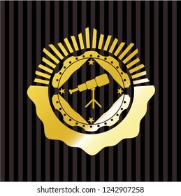 telescope icon inside gold emblem or badge