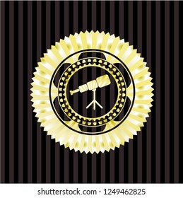 telescope icon inside gold emblem or badge