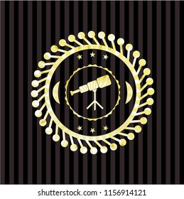 telescope icon inside gold shiny emblem