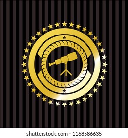 telescope icon inside gold shiny badge